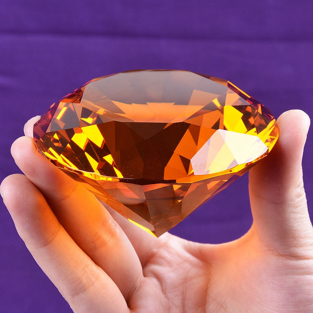 Ship From USA 80mm Amber Crystal Diamond Paperweight Home Wedding Decoration Crystal Diamond Girlfriend Gift Diamond Crystal