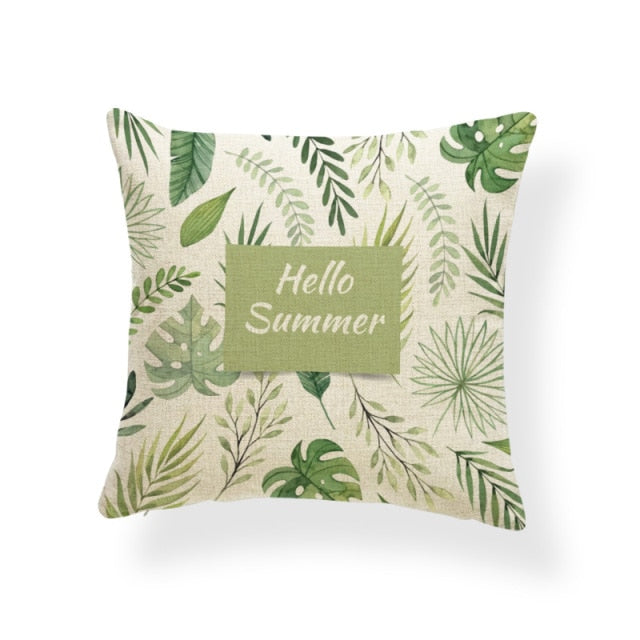 Hello Summer Cushion Cover Banana Leaf Pillow Cover Tropical Plants Ethnic Lounge Holiday Gift Pillow With Cover Square Burlap