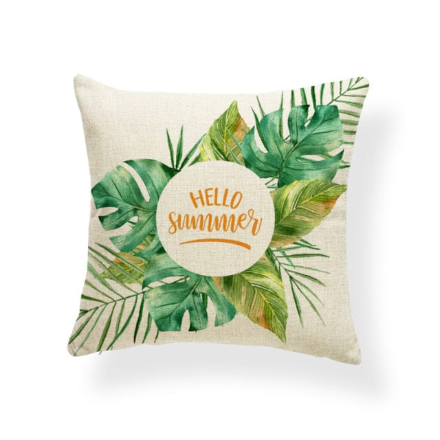 Hello Summer Cushion Cover Banana Leaf Pillow Cover Tropical Plants Ethnic Lounge Holiday Gift Pillow With Cover Square Burlap