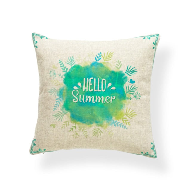 Hello Summer Cushion Cover Banana Leaf Pillow Cover Tropical Plants Ethnic Lounge Holiday Gift Pillow With Cover Square Burlap