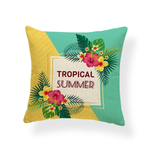 Hello Summer Cushion Cover Banana Leaf Pillow Cover Tropical Plants Ethnic Lounge Holiday Gift Pillow With Cover Square Burlap