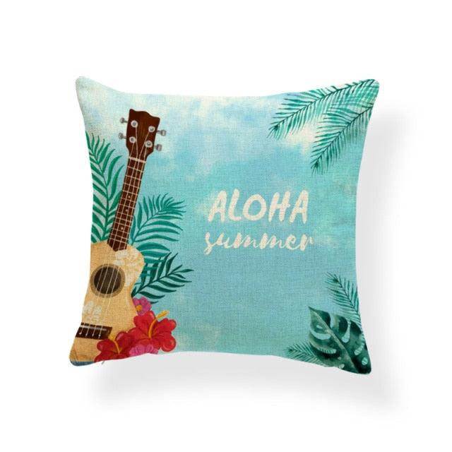 Hello Summer Cushion Cover Banana Leaf Pillow Cover Tropical Plants Ethnic Lounge Holiday Gift Pillow With Cover Square Burlap