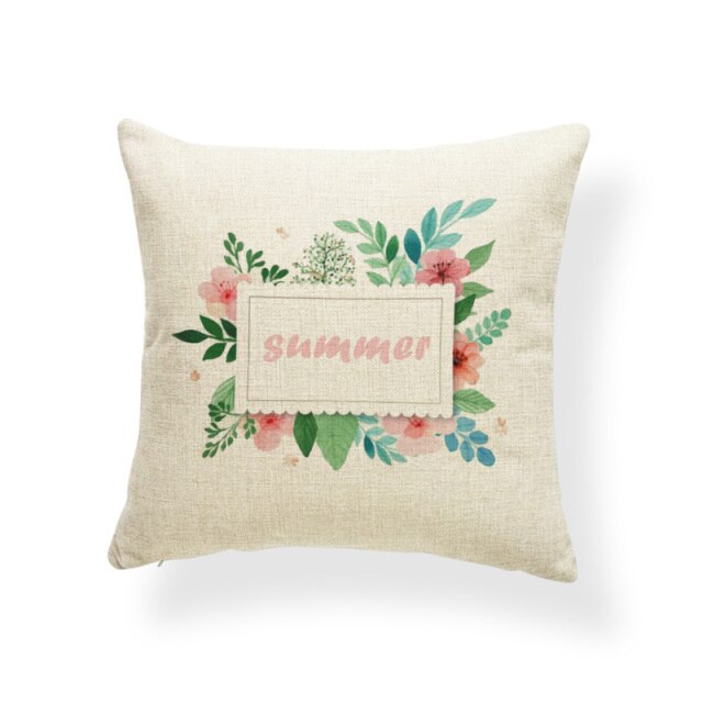 Hello Summer Cushion Cover Banana Leaf Pillow Cover Tropical Plants Ethnic Lounge Holiday Gift Pillow With Cover Square Burlap