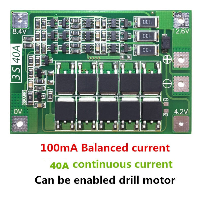 3S 40A Li-ion Lithium Battery Charger Lipo Cell Module PCB BMS Protection Board For Drill Motor 12.6V with Balance