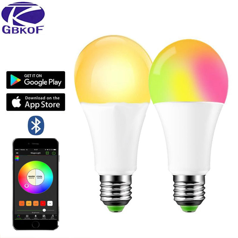 110V 220V Bluetooth E27 RGBW LED Bulb Lights 5W 10W 15W RGB Lampada Changeable Colorful RGBWW LED Lamp With Remote+Memory Mode