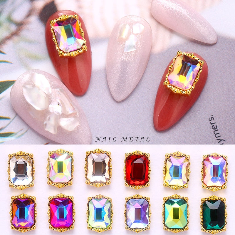 PABN 10pcs 3D Nail Crystals Rhinestone AB Charms Square Nail Gems Nail Art Decoration Manicure Accessories Nail Shiny Jewelry S#