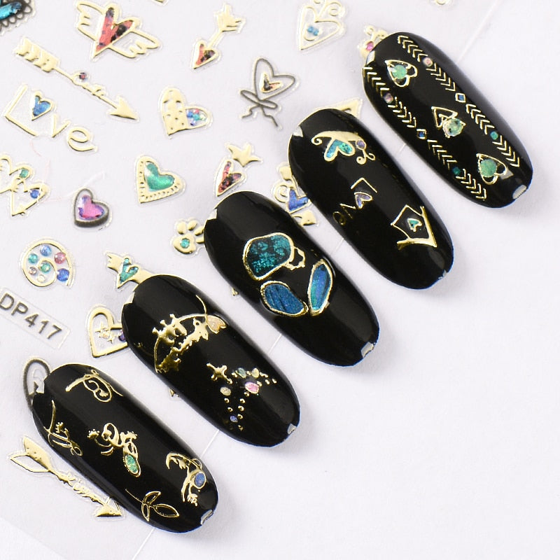 MEET ACROSS 12 Styles Charm 3D Colorful Nail Sticker Jewelry Design For Nails Sliders Tips Manicure DIY Decoration