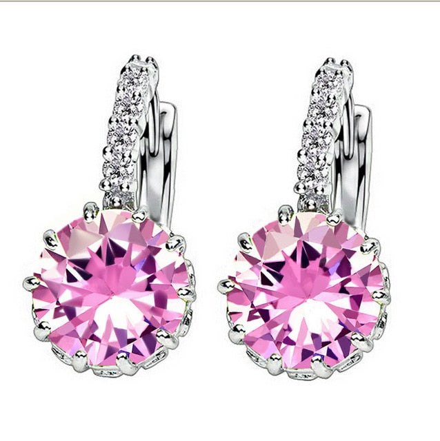 H:HYDE Fashion 10 Colors AAA CZ Element Stud Earrings For Women Vintage Pink Blue Crystal Earrings Statement Wedding Jewelry