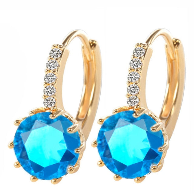 H:HYDE Fashion 10 Colors AAA CZ Element Stud Earrings For Women Vintage Pink Blue Crystal Earrings Statement Wedding Jewelry