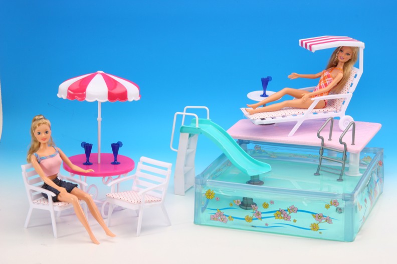 original for princess barbie beach umbrella chair summer pool furniture set 1/6 bjd doll parasol toy gift