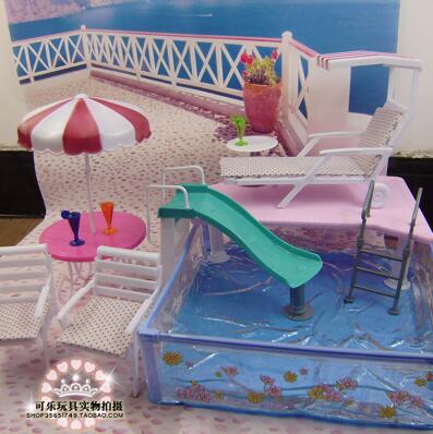 original for princess barbie beach umbrella chair summer pool furniture set 1/6 bjd doll parasol toy gift