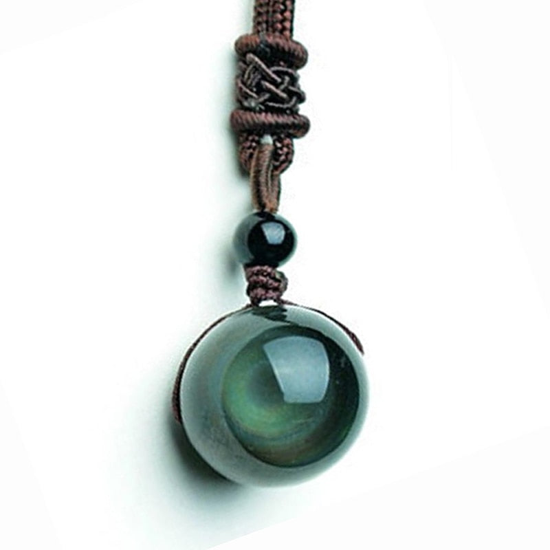 16mm Black Obsidian Glod Obsidian Tiger Eye Stone Pendant Transfer Lucky Amulet Crystal Pendant Necklace Jewelry