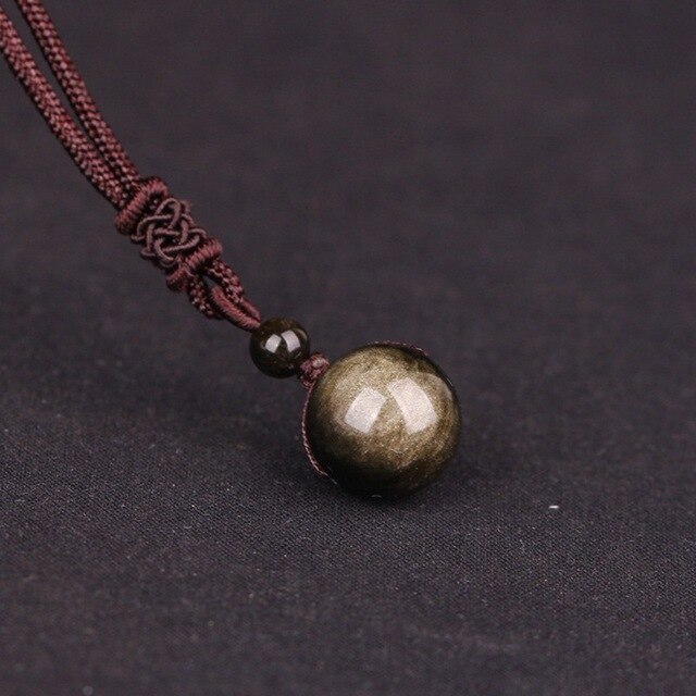 16mm Black Obsidian Glod Obsidian Tiger Eye Stone Pendant Transfer Lucky Amulet Crystal Pendant Necklace Jewelry