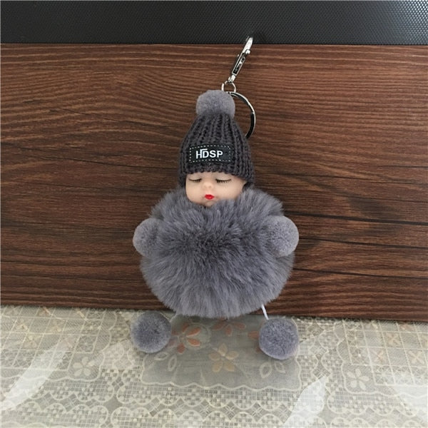 Cute Cartoon Sleeping Doll Keychain Fur Ball Plush KeyChain Keyring Women Handbag Car Key Holder Bag Pendant Toys for Kids Gift