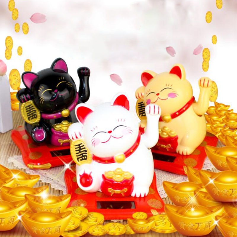 chinese Lucky Wealth Waving Cat Gold Waving Hand Cat Home Decor Welcome Waving Cat sculpture statue decor Car Ornament