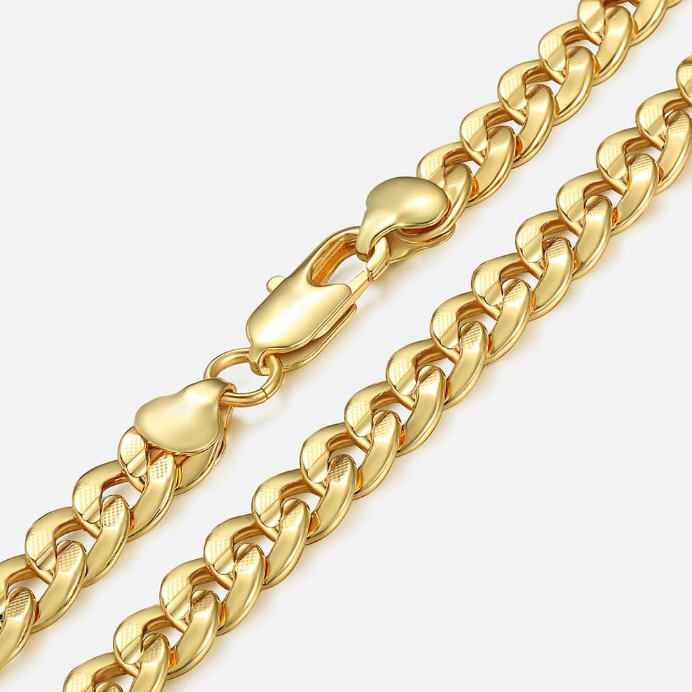 9mm Wide Curb Cuban Necklace Link Chain For Mens Chain Hammered Round Curb Cuban Gold Filled 26inch Ship from USA Warehouse GN57