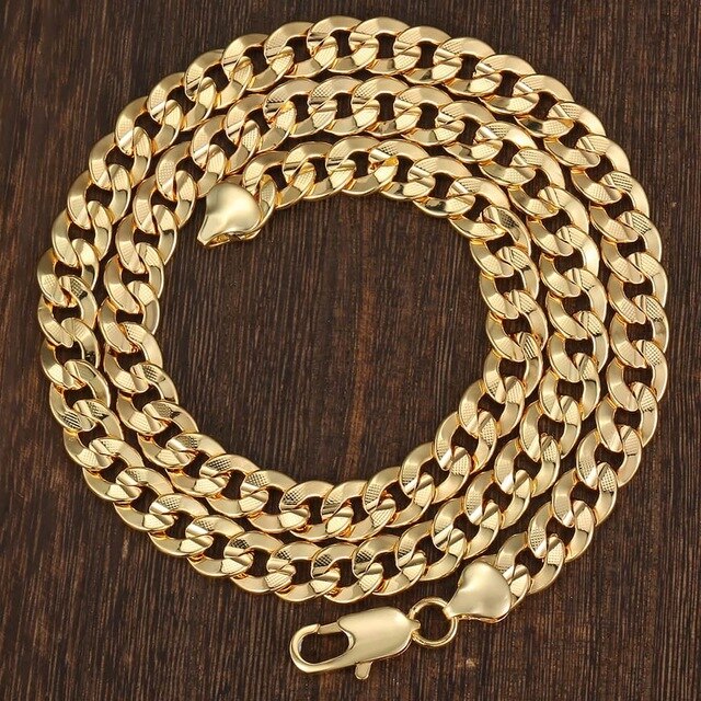 9mm Wide Curb Cuban Necklace Link Chain For Mens Chain Hammered Round Curb Cuban Gold Filled 26inch Ship from USA Warehouse GN57