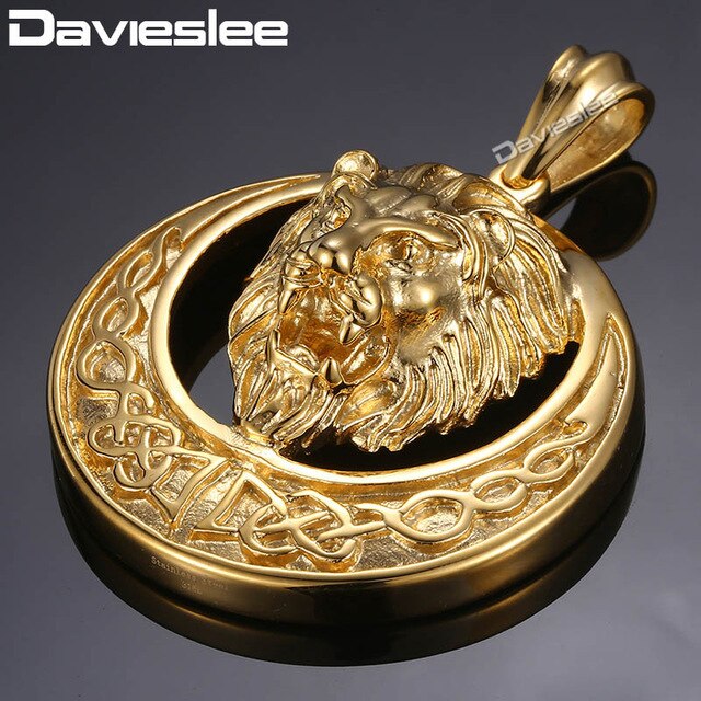 Davieslee Mens Pendant 316L Stainless Steel Lion Head Pendant for Men Women Dropshipping 2018 Ship From USA Fashion Jewelry HP96