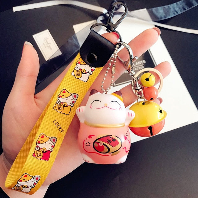 New Cartoon Lucky Cat Keychain Women Cat Car Key Ring Charm Bag Pendant Key Chain Gift Accessories 3074