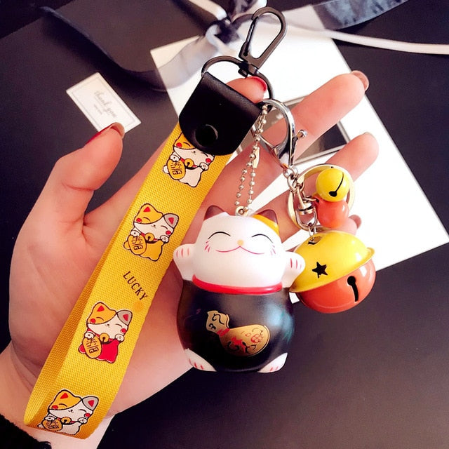 New Cartoon Lucky Cat Keychain Women Cat Car Key Ring Charm Bag Pendant Key Chain Gift Accessories 3074