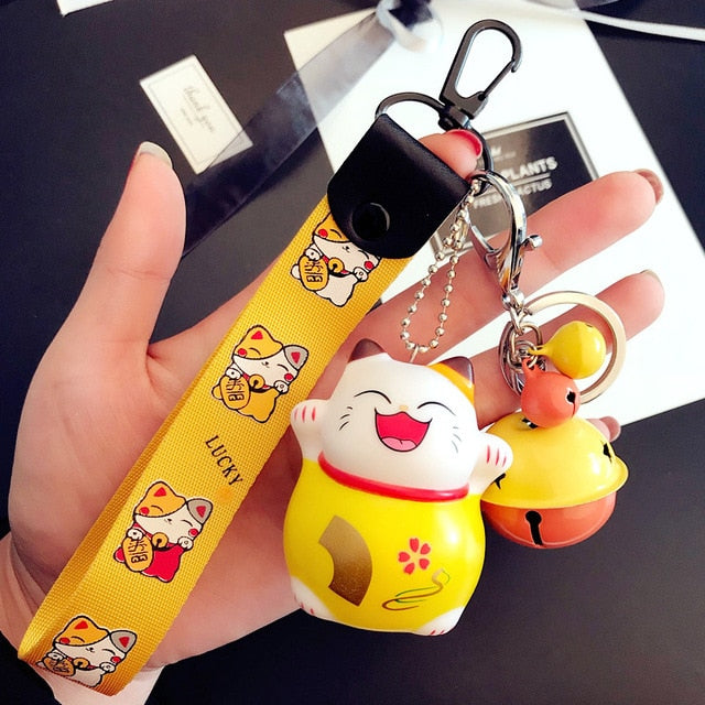 New Cartoon Lucky Cat Keychain Women Cat Car Key Ring Charm Bag Pendant Key Chain Gift Accessories 3074