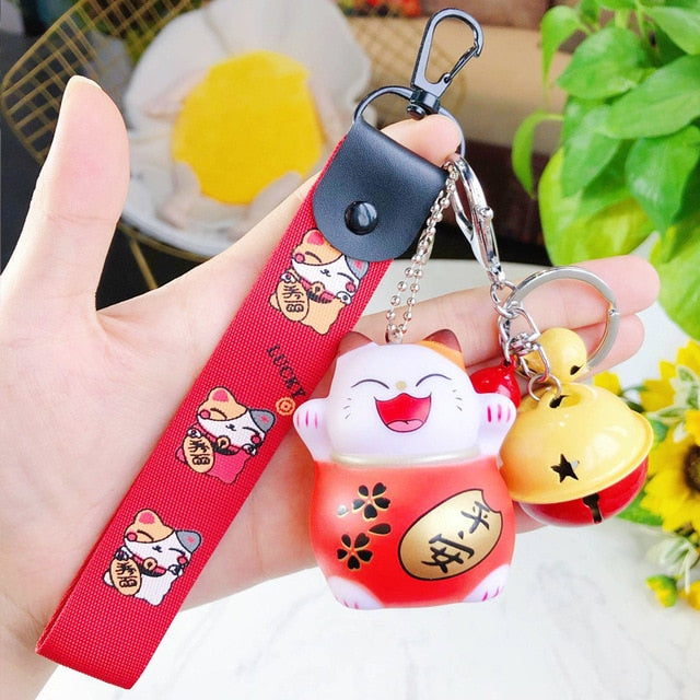 New Cartoon Lucky Cat Keychain Women Cat Car Key Ring Charm Bag Pendant Key Chain Gift Accessories 3074