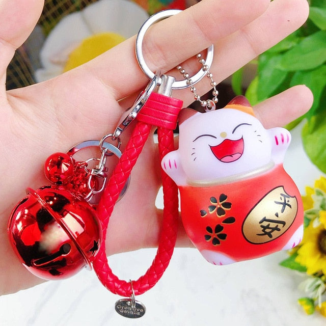 New Cartoon Lucky Cat Keychain Women Cat Car Key Ring Charm Bag Pendant Key Chain Gift Accessories 3074