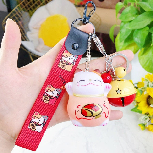 New Cartoon Lucky Cat Keychain Women Cat Car Key Ring Charm Bag Pendant Key Chain Gift Accessories 3074