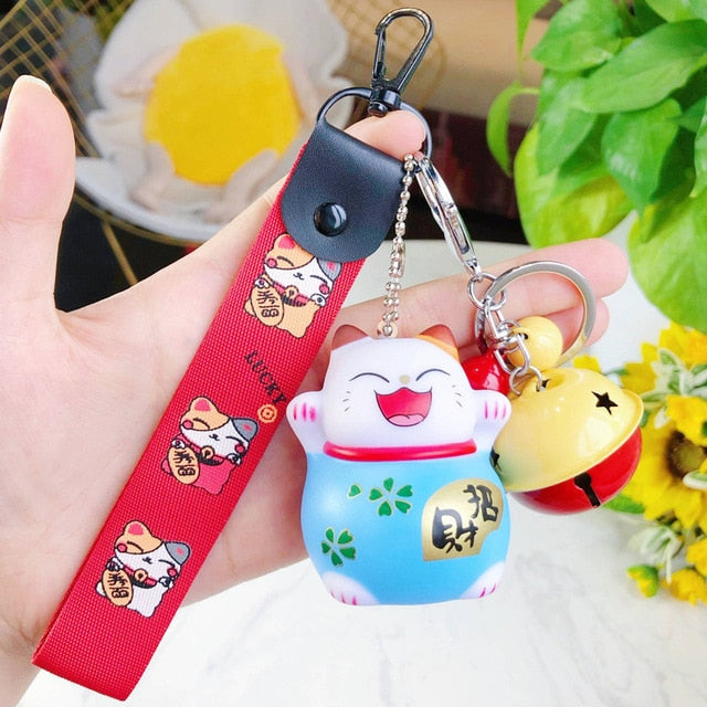 New Cartoon Lucky Cat Keychain Women Cat Car Key Ring Charm Bag Pendant Key Chain Gift Accessories 3074