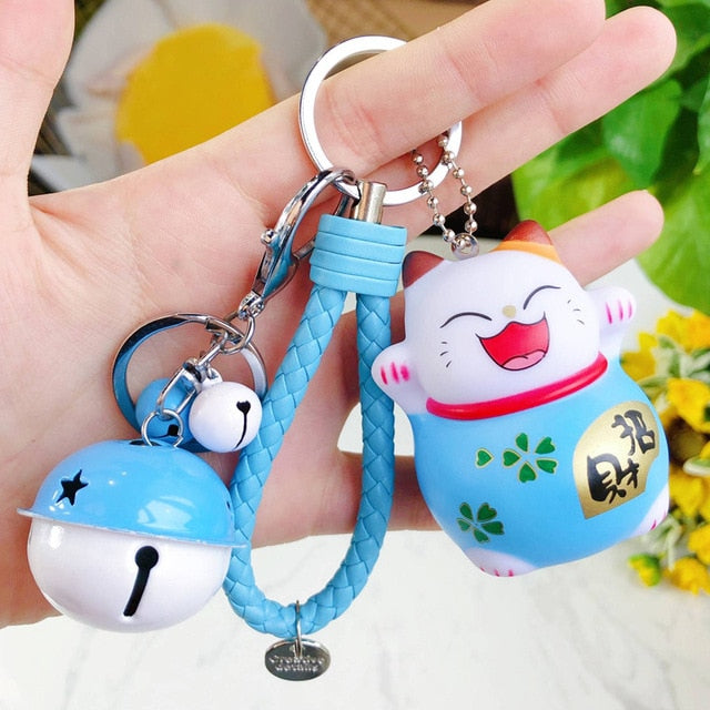 New Cartoon Lucky Cat Keychain Women Cat Car Key Ring Charm Bag Pendant Key Chain Gift Accessories 3074