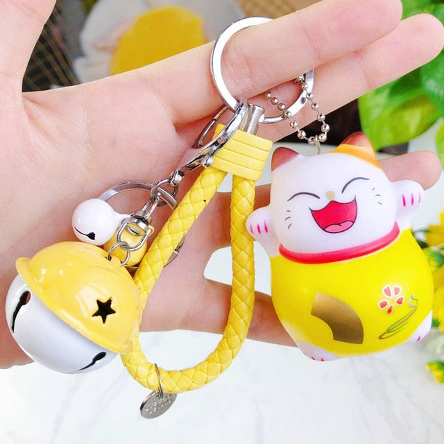 New Cartoon Lucky Cat Keychain Women Cat Car Key Ring Charm Bag Pendant Key Chain Gift Accessories 3074