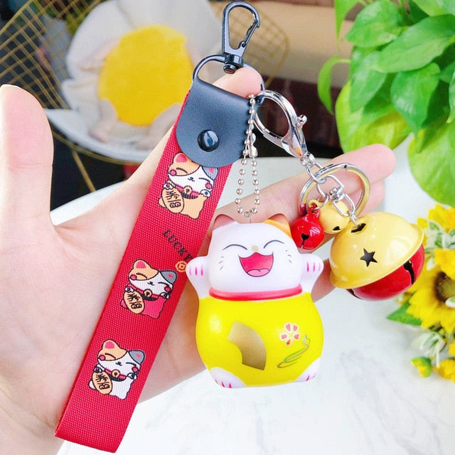 New Cartoon Lucky Cat Keychain Women Cat Car Key Ring Charm Bag Pendant Key Chain Gift Accessories 3074