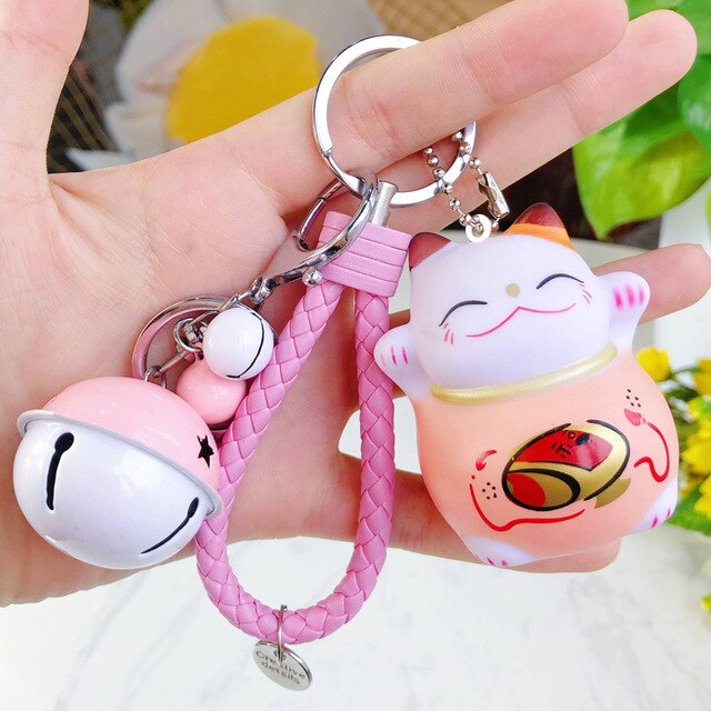 New Cartoon Lucky Cat Keychain Women Cat Car Key Ring Charm Bag Pendant Key Chain Gift Accessories 3074