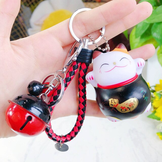 New Cartoon Lucky Cat Keychain Women Cat Car Key Ring Charm Bag Pendant Key Chain Gift Accessories 3074