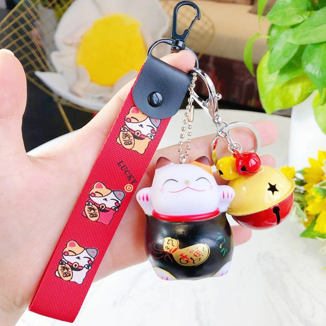 New Cartoon Lucky Cat Keychain Women Cat Car Key Ring Charm Bag Pendant Key Chain Gift Accessories 3074