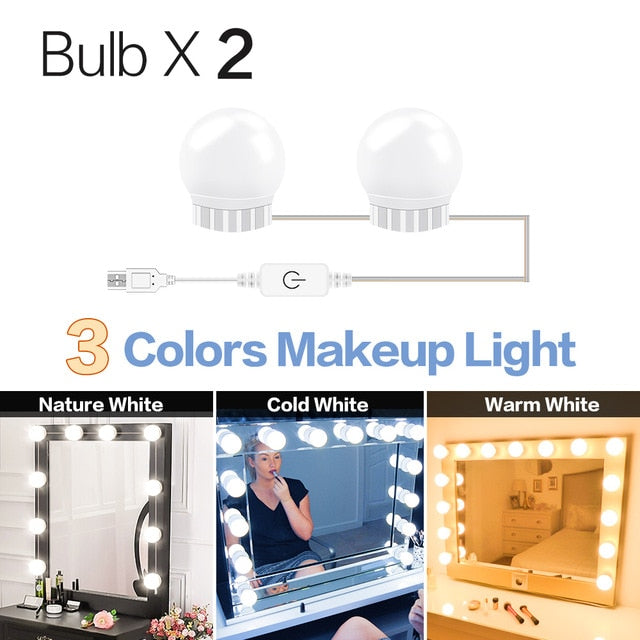 3 Modes Colors Makeup Mirror Light Led Touch Dimming Vanity Dressing Table Lamp Bulb USB 12V Hollywood Make Up Mirror Wall Lamp