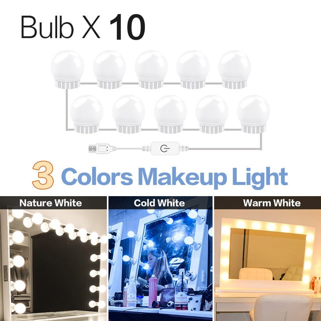 3 Modes Colors Makeup Mirror Light Led Touch Dimming Vanity Dressing Table Lamp Bulb USB 12V Hollywood Make Up Mirror Wall Lamp