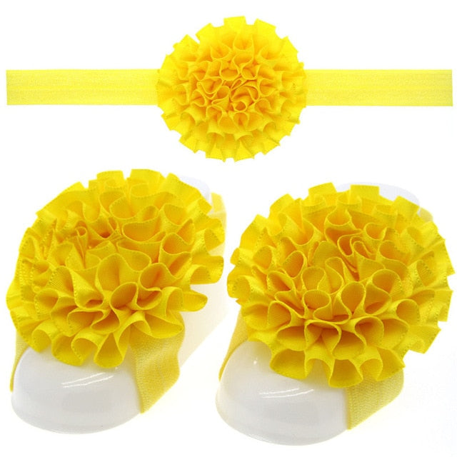 BalleenShiny 3PCS Flower Headband Baby Girls Barefoot Sandals Hair Foot Accessories Elastic Fashion Foot Decoration Kids Gift