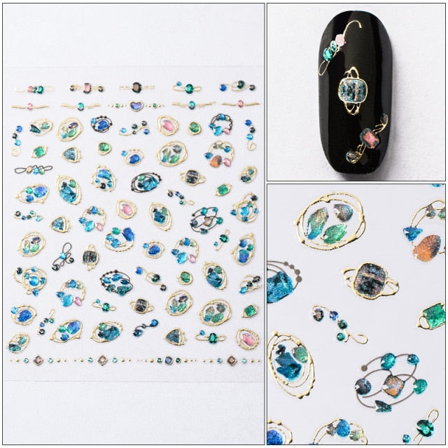 MEET ACROSS 12 Styles Charm 3D Colorful Nail Sticker Jewelry Design For Nails Sliders Tips Manicure DIY Decoration