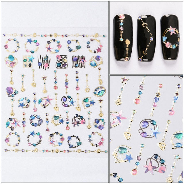 MEET ACROSS 12 Styles Charm 3D Colorful Nail Sticker Jewelry Design For Nails Sliders Tips Manicure DIY Decoration