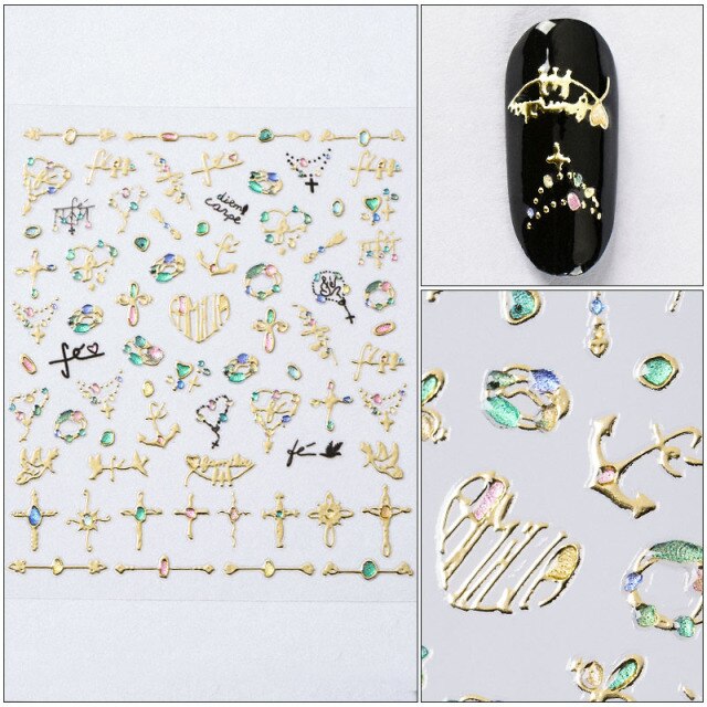 MEET ACROSS 12 Styles Charm 3D Colorful Nail Sticker Jewelry Design For Nails Sliders Tips Manicure DIY Decoration