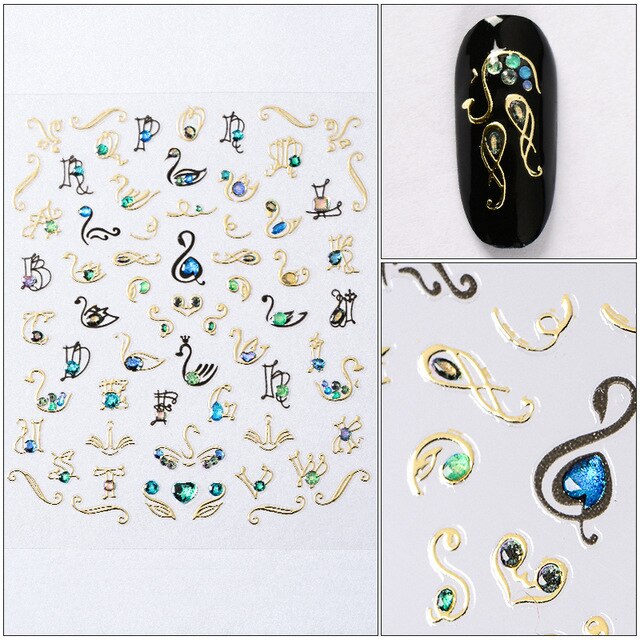 MEET ACROSS 12 Styles Charm 3D Colorful Nail Sticker Jewelry Design For Nails Sliders Tips Manicure DIY Decoration