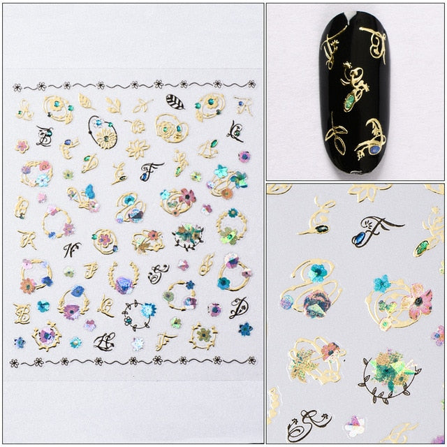 MEET ACROSS 12 Styles Charm 3D Colorful Nail Sticker Jewelry Design For Nails Sliders Tips Manicure DIY Decoration