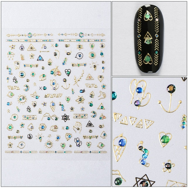 MEET ACROSS 12 Styles Charm 3D Colorful Nail Sticker Jewelry Design For Nails Sliders Tips Manicure DIY Decoration