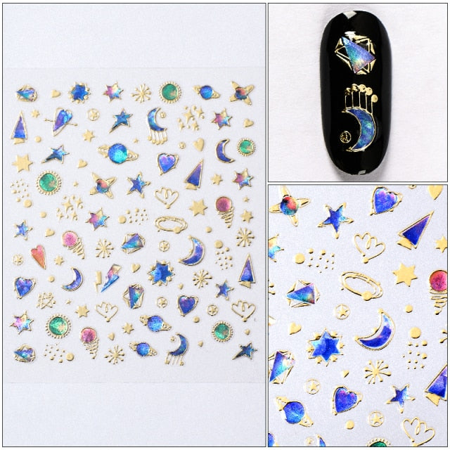 MEET ACROSS 12 Styles Charm 3D Colorful Nail Sticker Jewelry Design For Nails Sliders Tips Manicure DIY Decoration