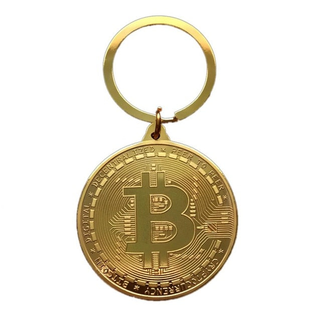 Gold Plated Bitcoin Coin Key Ring Collectible Gift Casascius Bit Coin BTC Coin Art Collection Physical Commemorative Key Chain