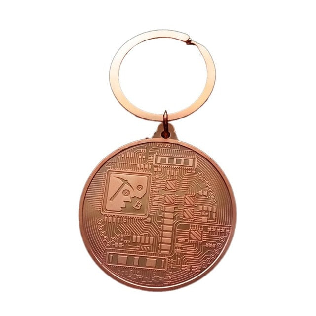 Gold Plated Bitcoin Coin Key Ring Collectible Gift Casascius Bit Coin BTC Coin Art Collection Physical Commemorative Key Chain