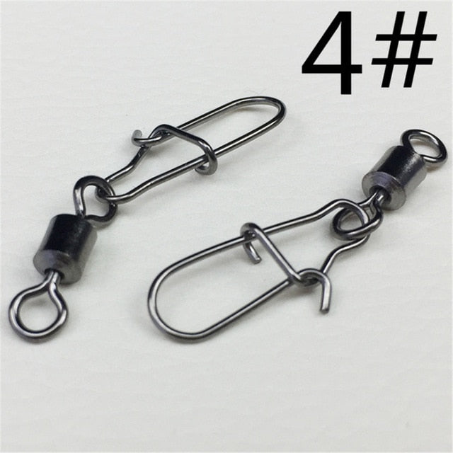 FISHINAPOT 30pcs/lot 2#-10# Stainless Steel Connector Bait Spinner Fishing Lure Rolling Swivel With Fast Lock Snap Hook Rotating