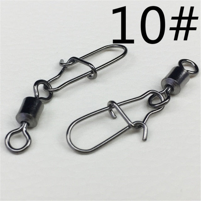 FISHINAPOT 30pcs/lot 2#-10# Stainless Steel Connector Bait Spinner Fishing Lure Rolling Swivel With Fast Lock Snap Hook Rotating