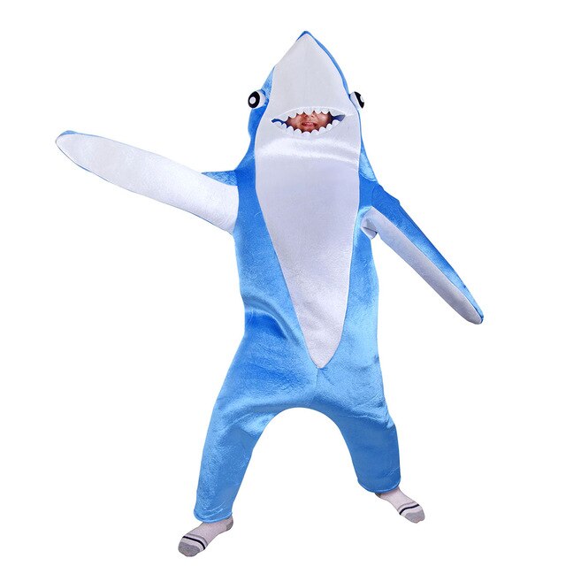 Blue Shark Costume Funny Sea Animal Halloween Costume Kids Adult Shark Mascot Jumpsuit Fancy Dress Party Costume Ship from USA